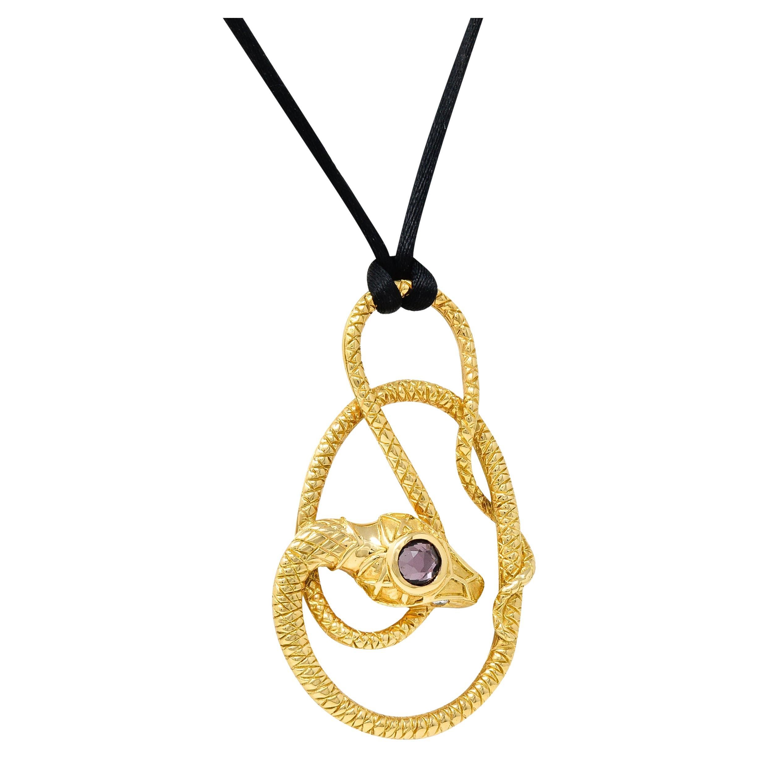 Gucci Diamond Silk Cord 18 Karat Yellow Gold Snake Pendant Necklace For Sale