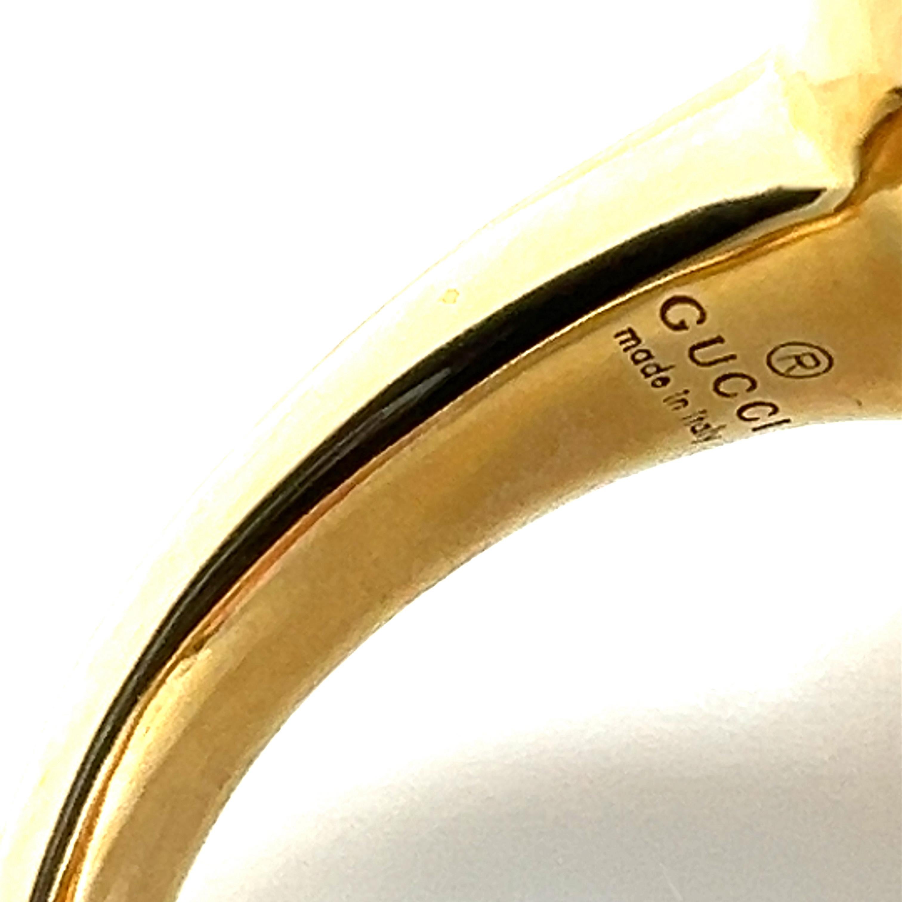 Gucci Diamond Turquoise Pearl Horsebit Bee 18k Gold Ring For Sale 1