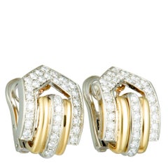Gucci Diamond Yellow and White Gold Omega Back Earrings