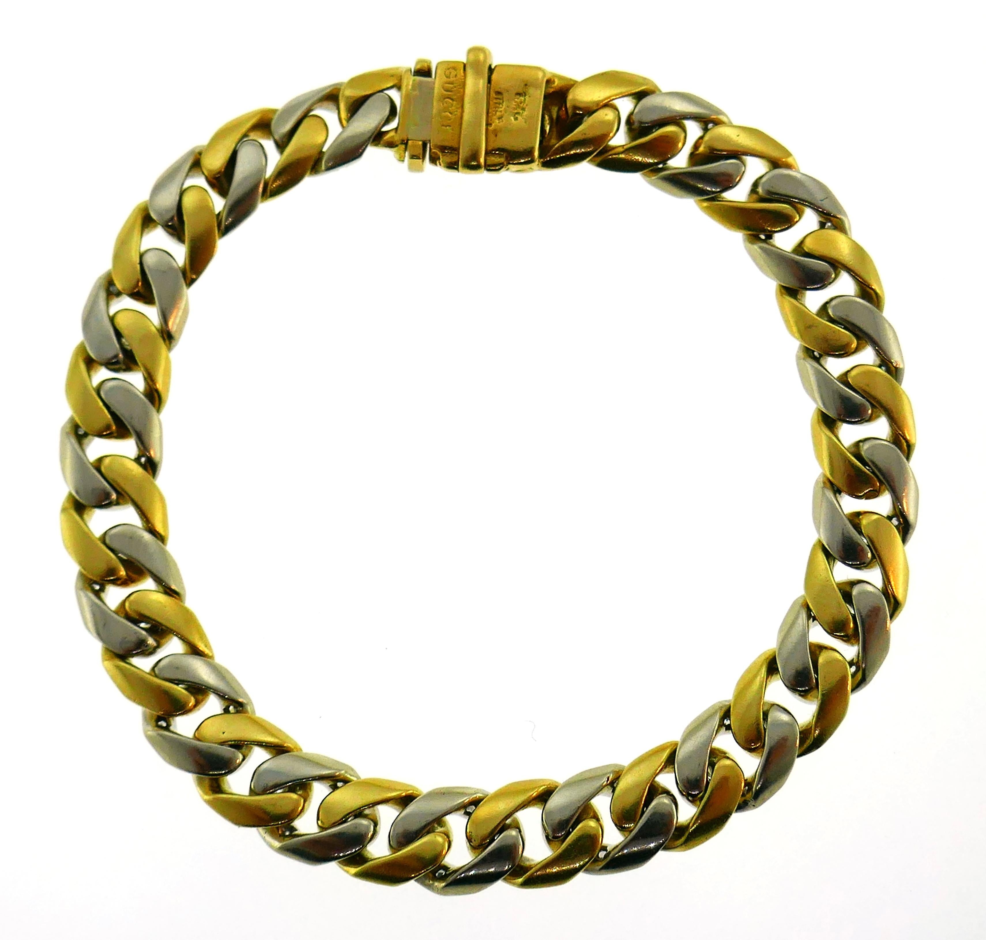 Women's or Men's Gucci Diamond Yellow Gold Chain Link Bracelet, 1980s