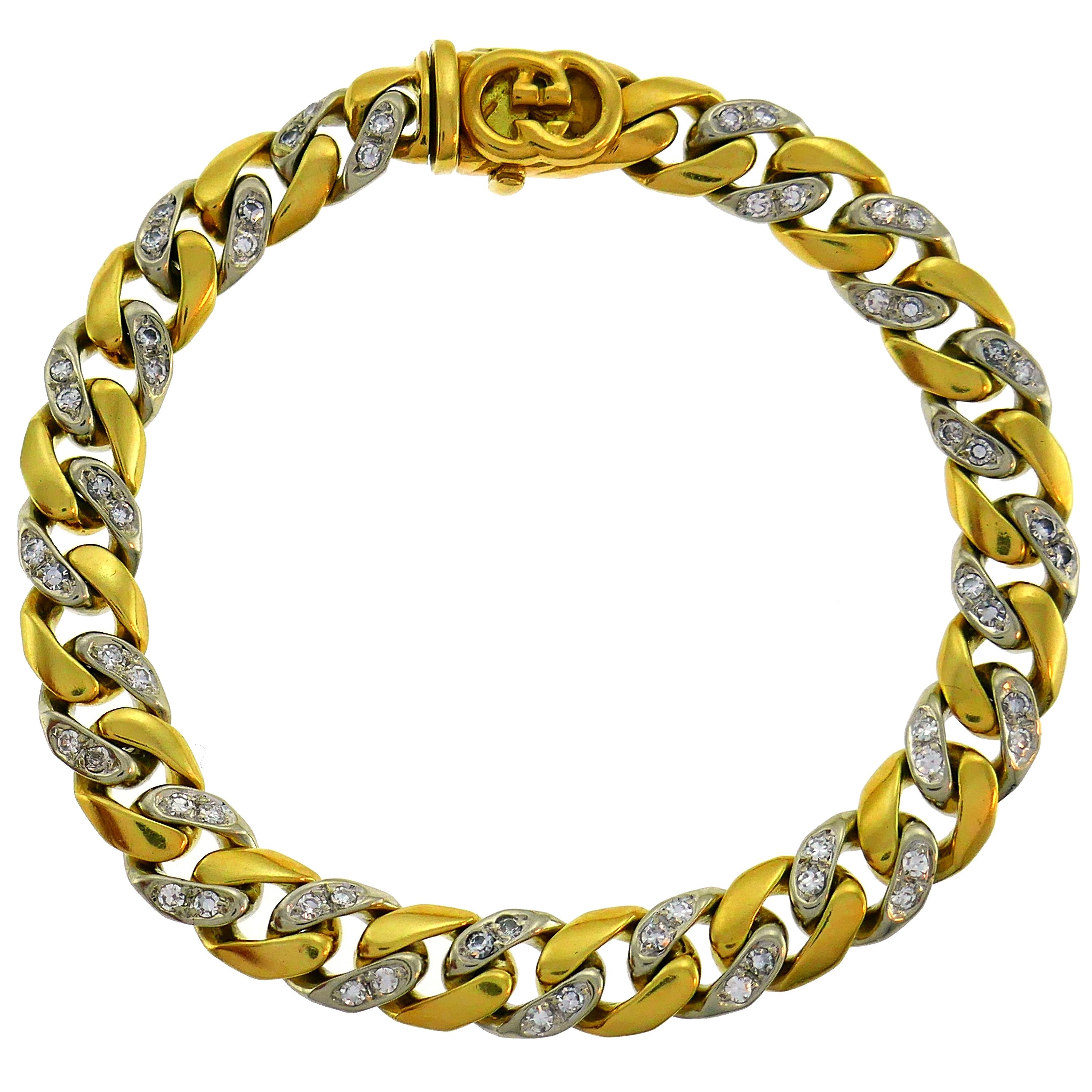 Gucci Diamond Yellow Gold Chain Link Bracelet, 1980s