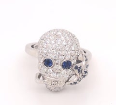 Gucci Diamonds Sapphires Flora Skull Ring 18k White Gold