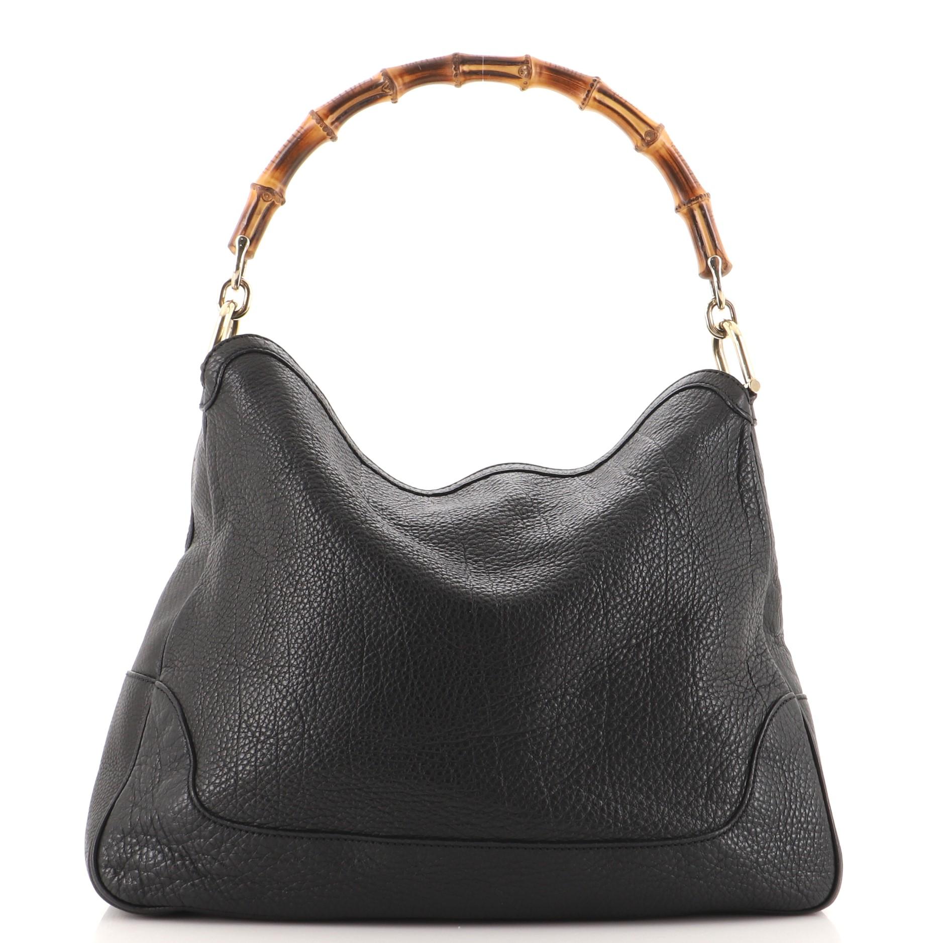 Black Gucci Diana Bamboo Convertible Shoulder Bag Leather Medium