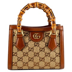Gucci Diana Crystals Small Gg Canvas Camel Leather Bamboo Handle Tote Bag