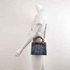 Gucci Diana Mini Blue Leather Bag Bamboo Handle with Strap
