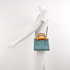 Gucci Diana Mini Blue Leather Bag Bamboo Handle with Strap