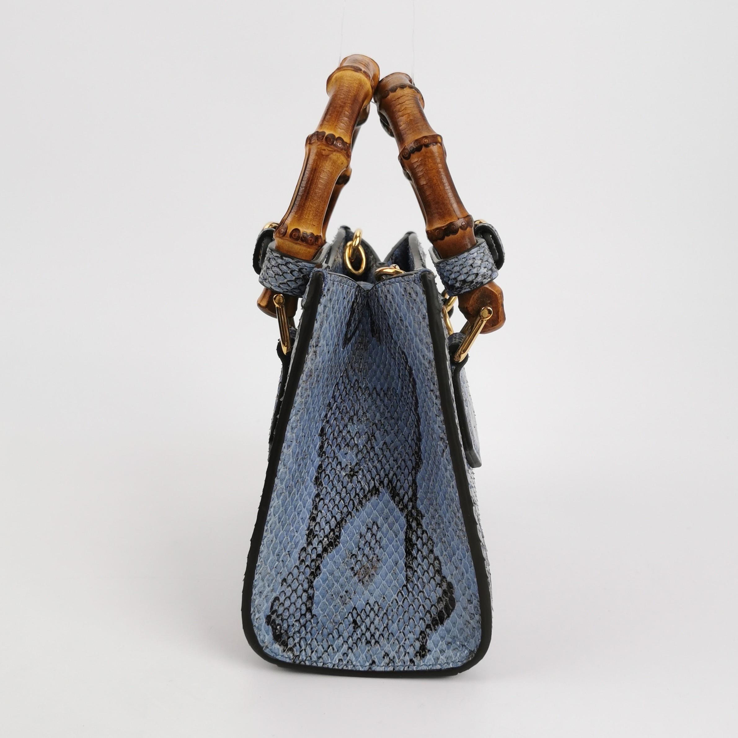 Gray Gucci Diana Mini Blue Leather Bag Bamboo Handle with Strap For Sale