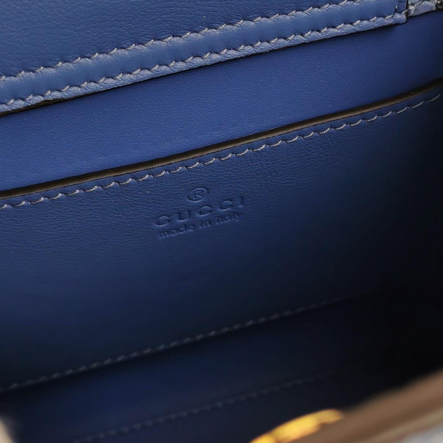 Gucci Diana Mini Blue Leather Bag Bamboo Handle with Strap For Sale 1