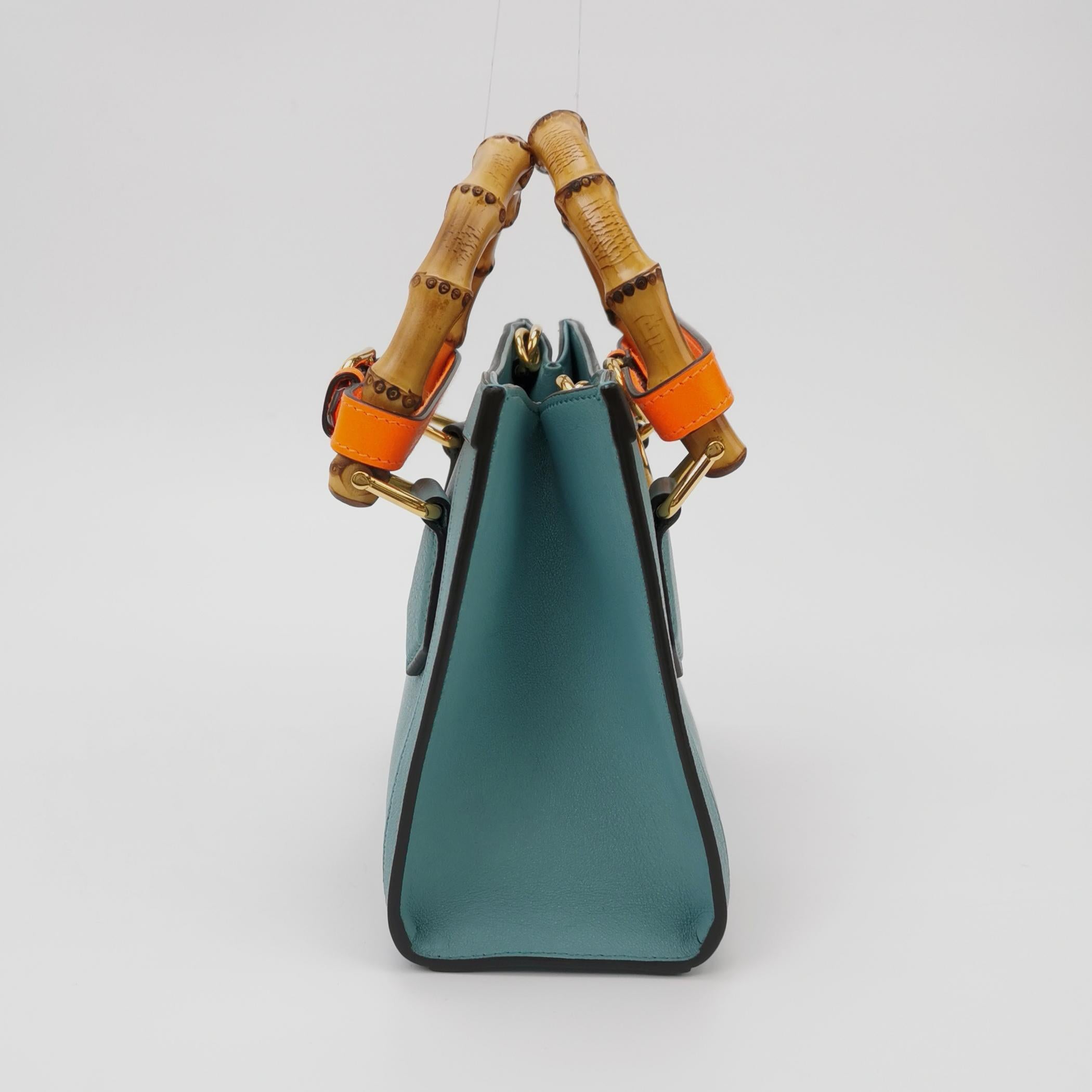 Gucci Diana Mini Blue Leather Bag Bamboo Handle with Strap For Sale 1