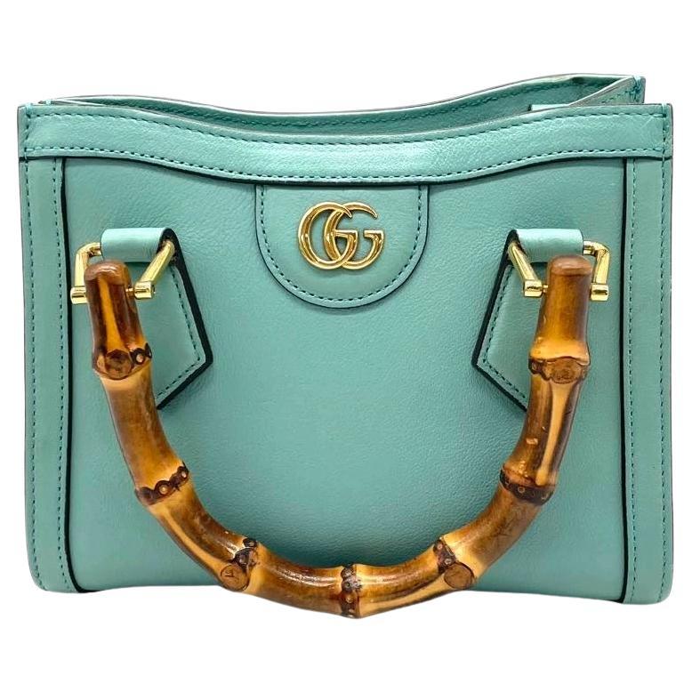 Gucci Diana Mini Blue Leather Bag Bamboo Handle with Strap