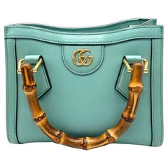 Gucci Diana Mini Blue Leather Bag Bamboo Handle with Strap