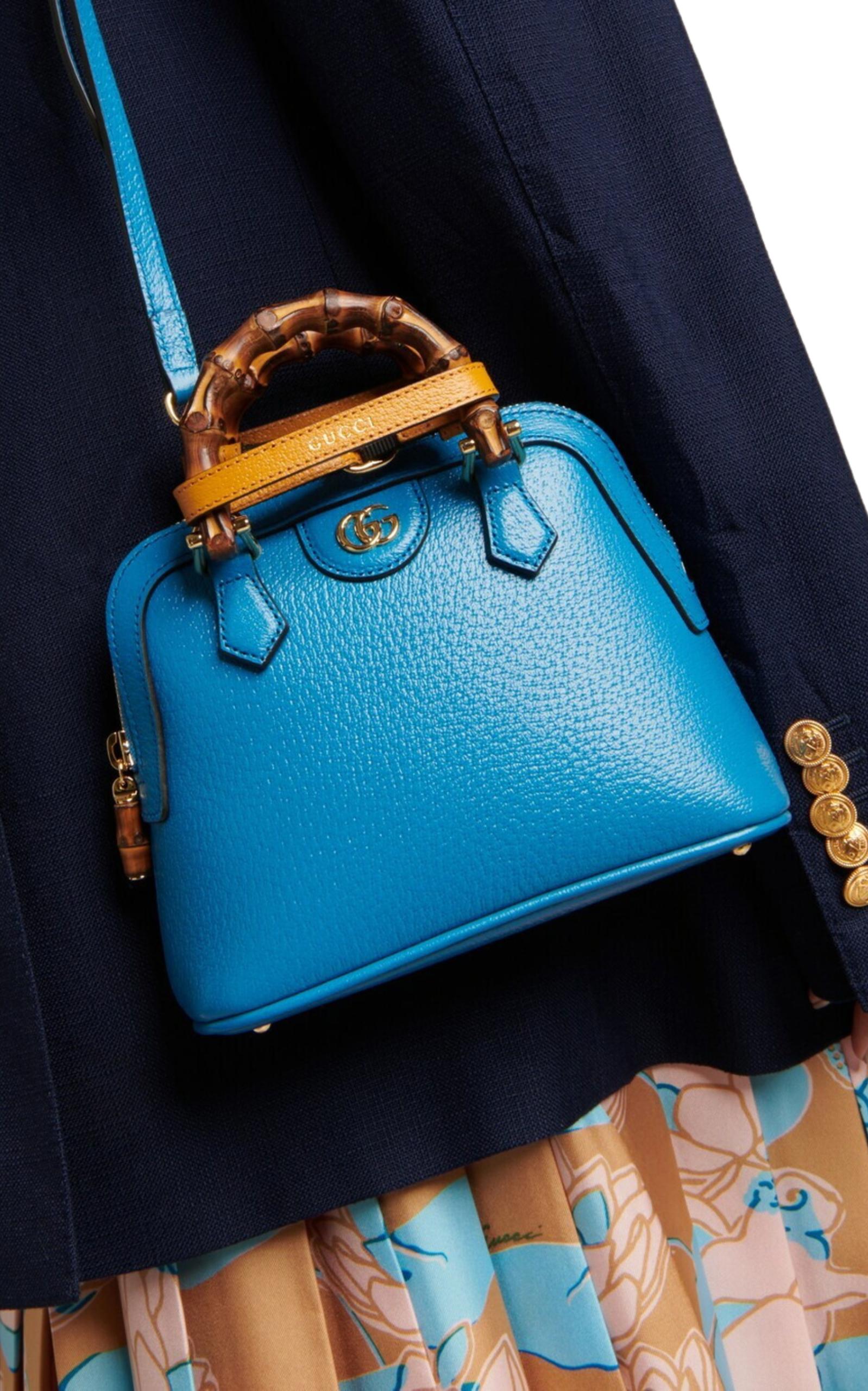 Gucci Diana Mini Blue Leather Tote Bag For Sale 4
