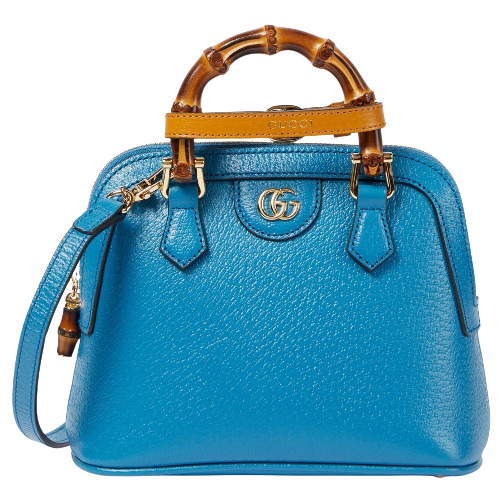 Gucci Diana Mini Blue Leather Tote Bag For Sale