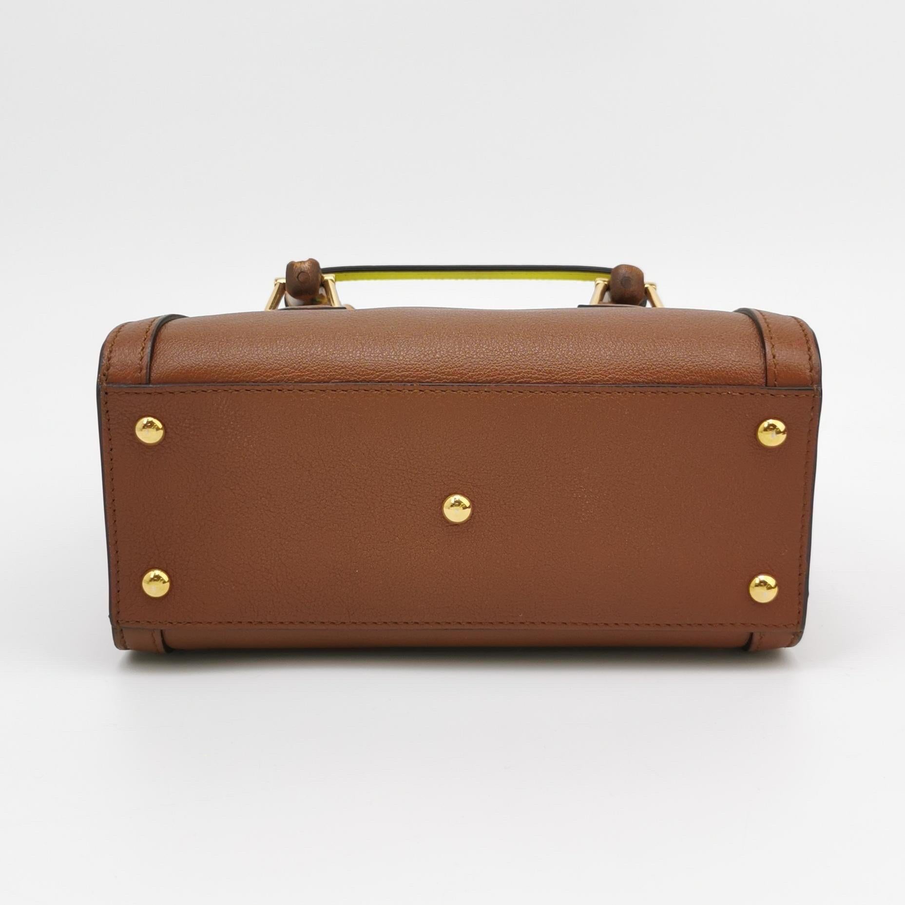 Gucci Diana Mini Brown Leather Bag Bamboo Handle with Strap For Sale 3