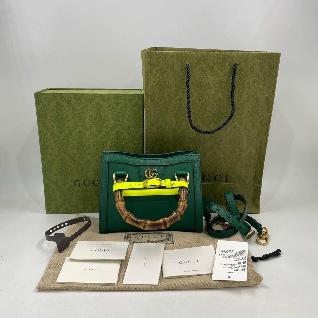 Gucci Diana Mini Green Leather Bag Bamboo Handle with Strap 6