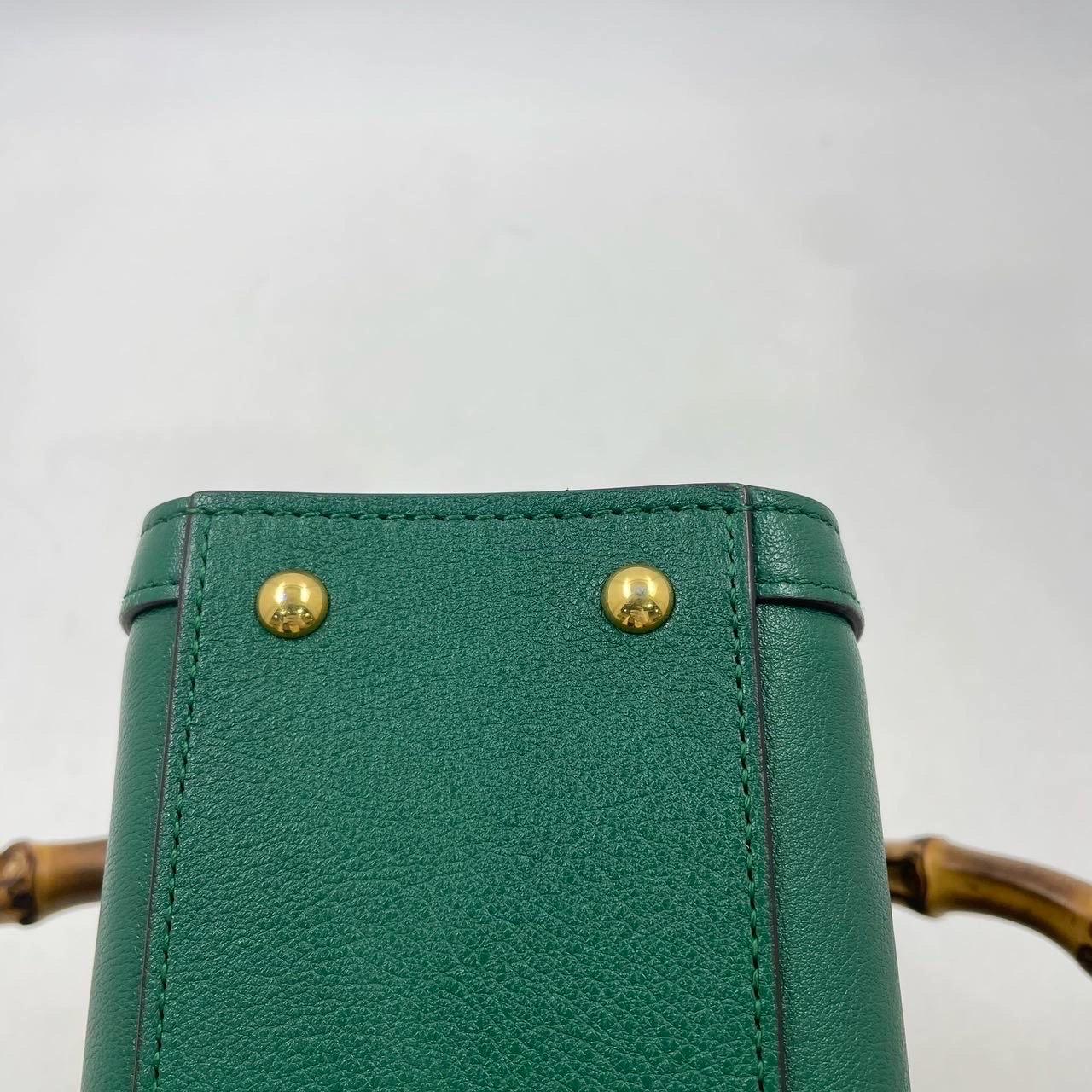 Gucci Diana Mini Green Leather Bag Bamboo Handle with Strap 8