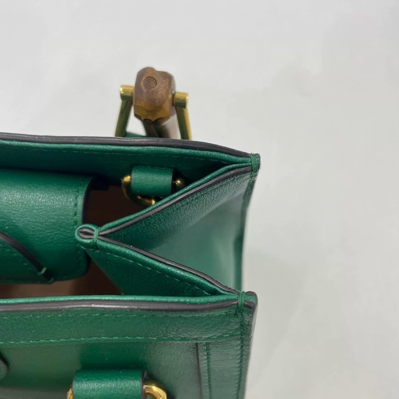 Gucci Diana Mini Green Leather Bag Bamboo Handle with Strap 10