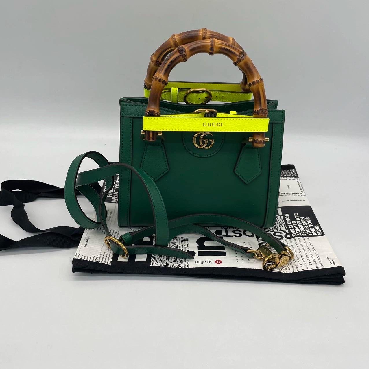 Gucci Diana Mini Bolso de Piel Verde Asa de Bambú con Correa en venta 11