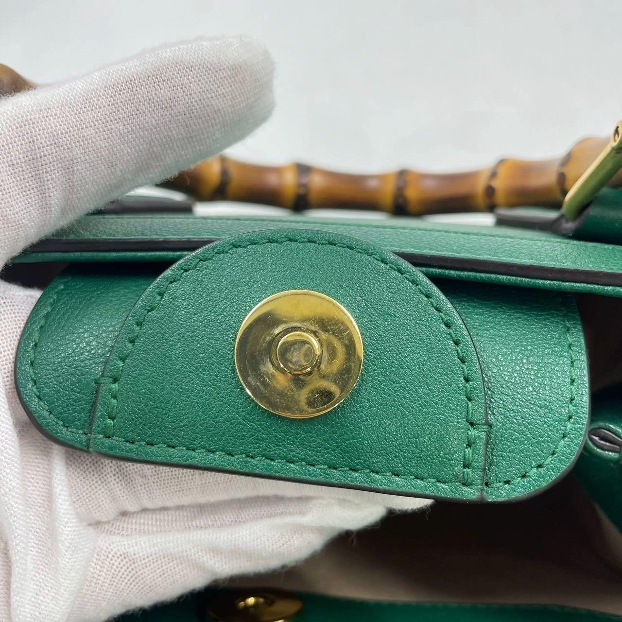 Gucci Diana Mini Green Leather Bag Bamboo Handle with Strap 11
