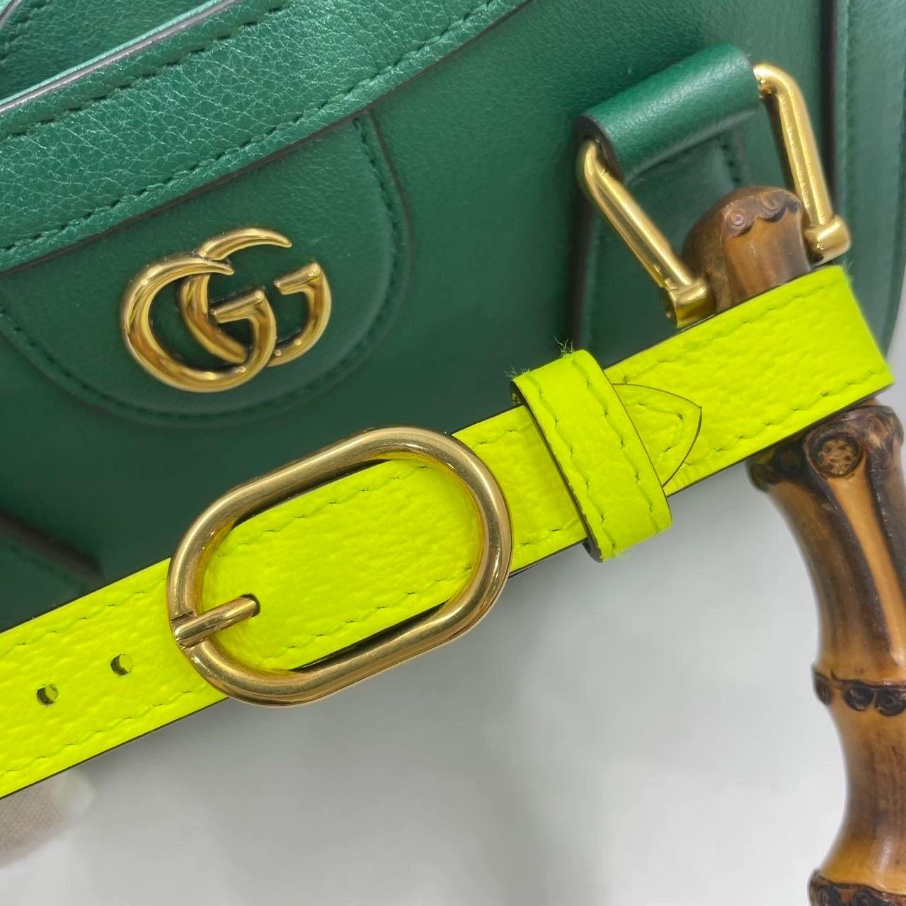 Gucci Diana Mini Green Leather Bag Bamboo Handle with Strap 12