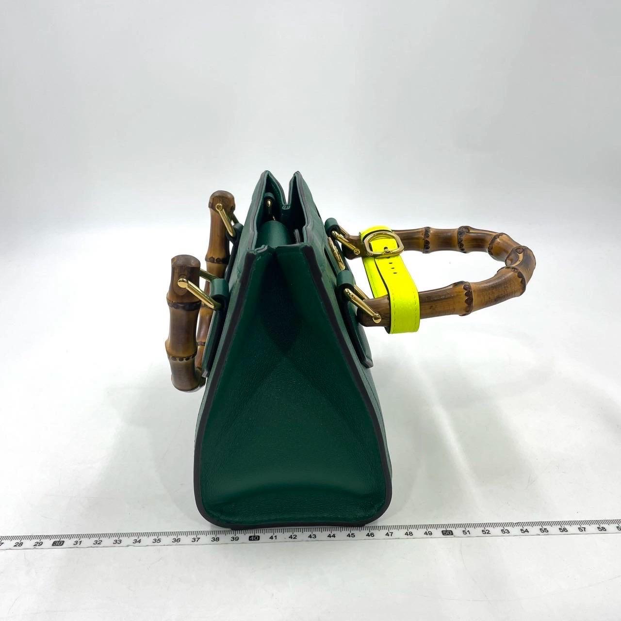 Women's Gucci Diana Mini Green Leather Bag Bamboo Handle with Strap