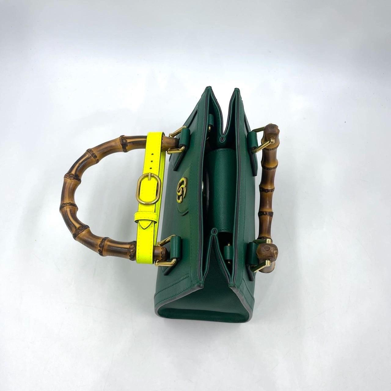Gucci Diana Mini Green Leather Bag Bamboo Handle with Strap 1
