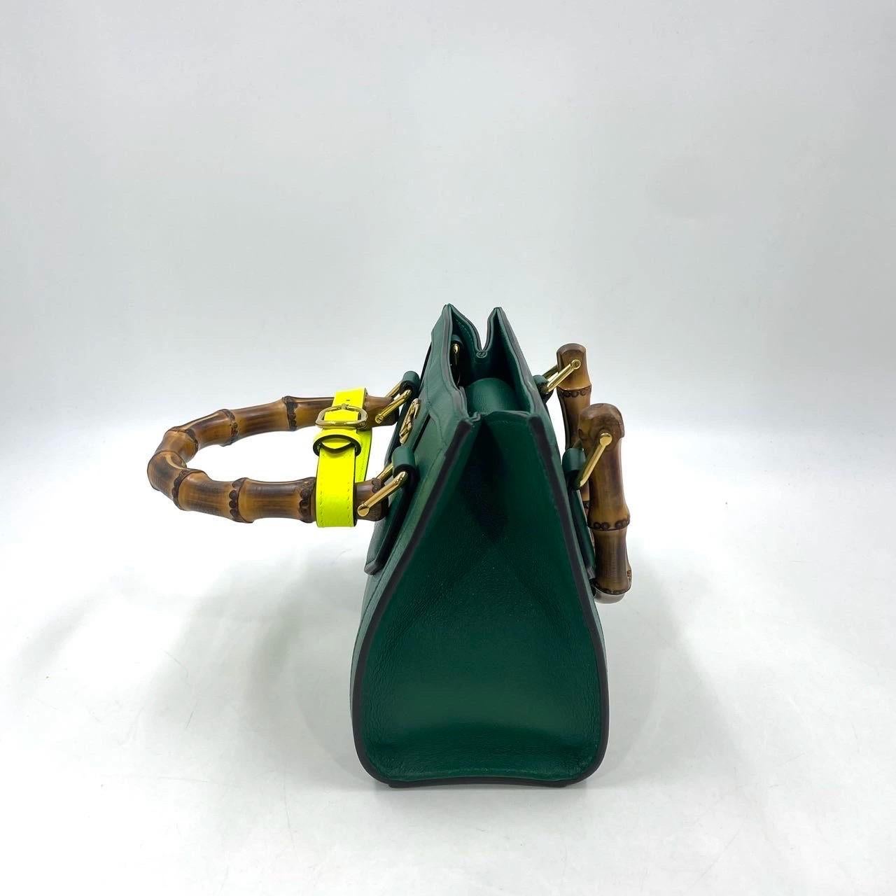 Gucci Diana Mini Green Leather Bag Bamboo Handle with Strap 2