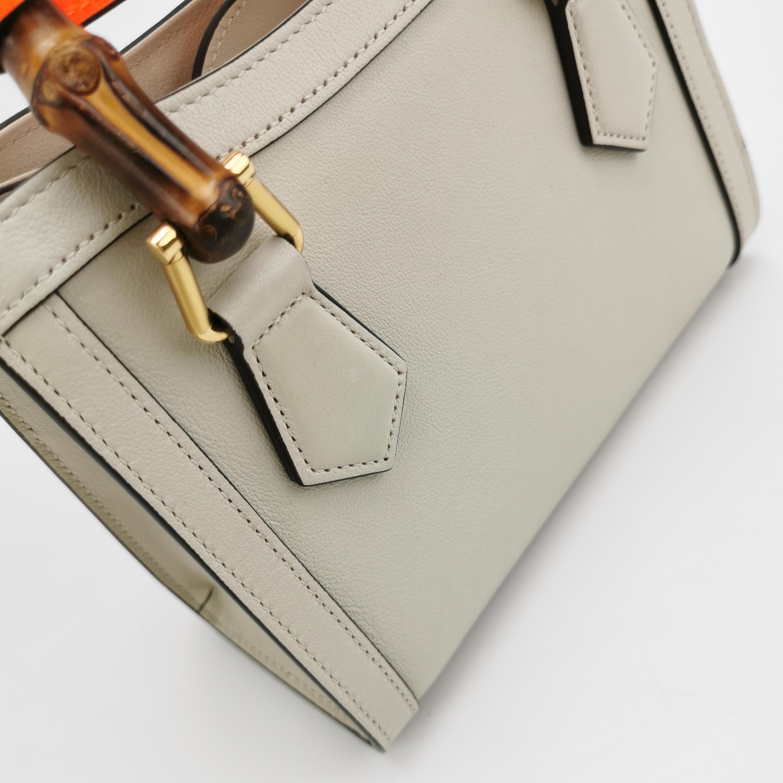 Gucci Diana Mini White Leather Bag Bamboo Handle with Strap 6