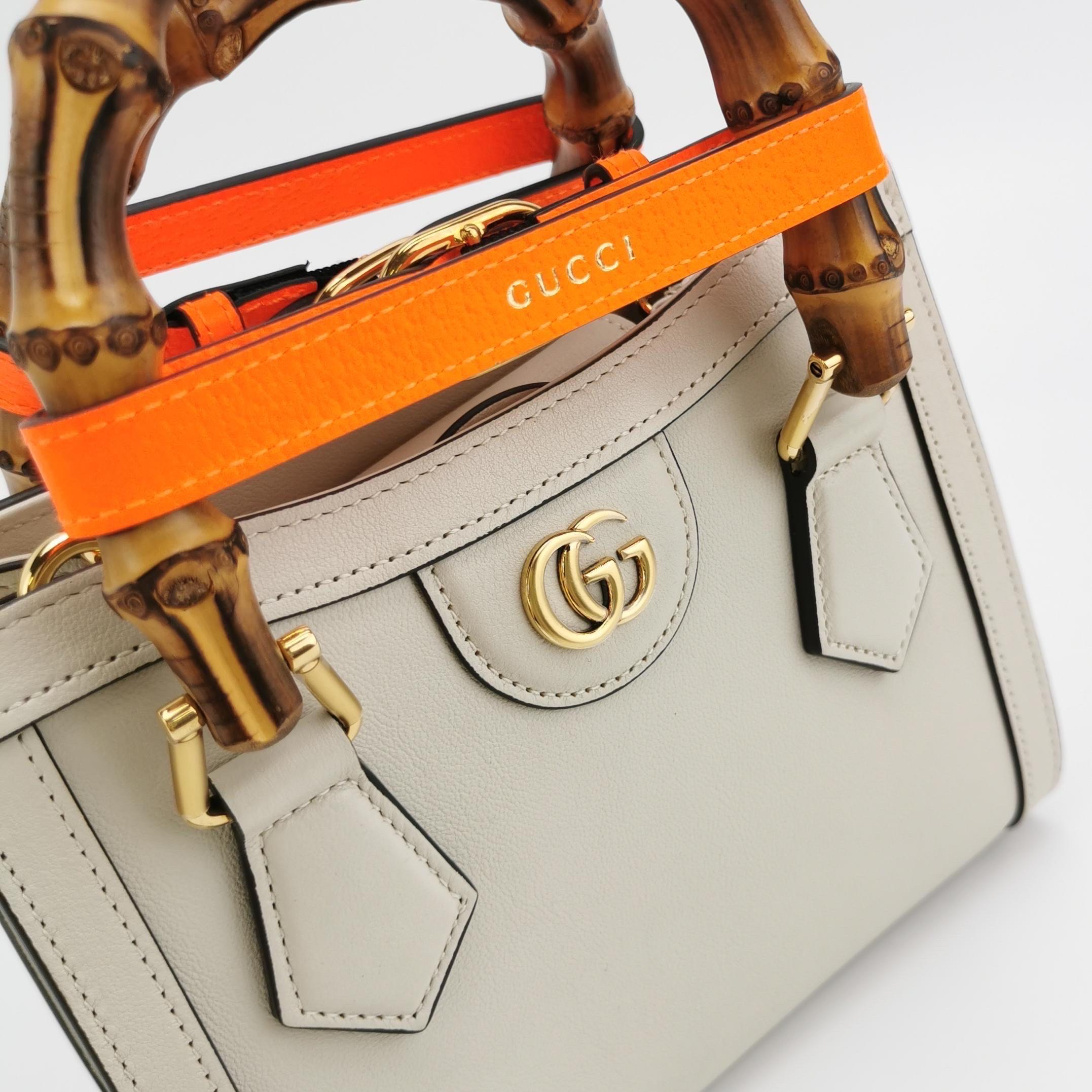 Gucci Diana Mini White Leather Bag Bamboo Handle with Strap 4