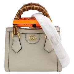 Gucci Diana Mini White Leather Bag Bamboo Handle with Strap