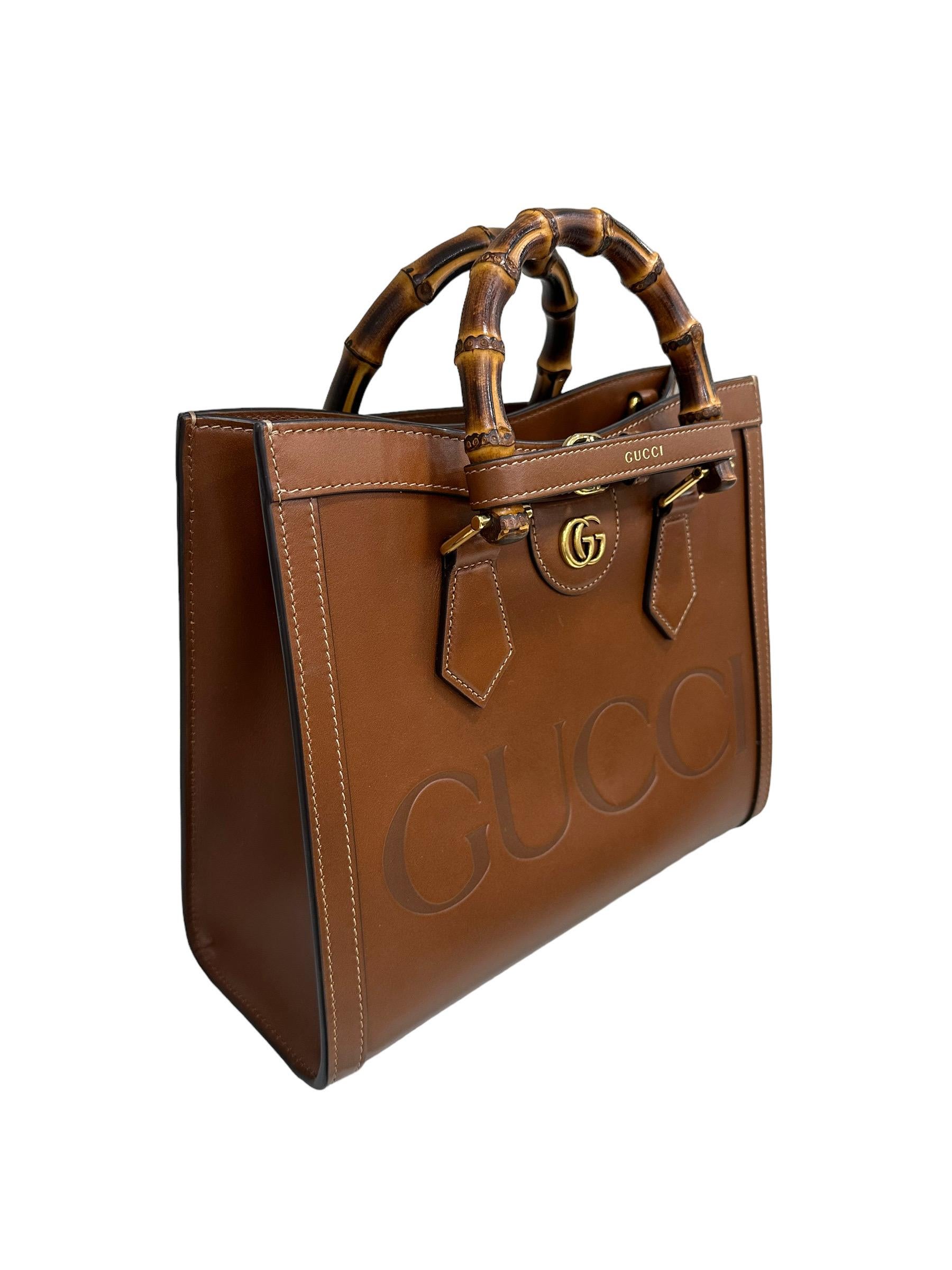 Gucci bag, Diana model, small size, made of tan leather, with embossed 