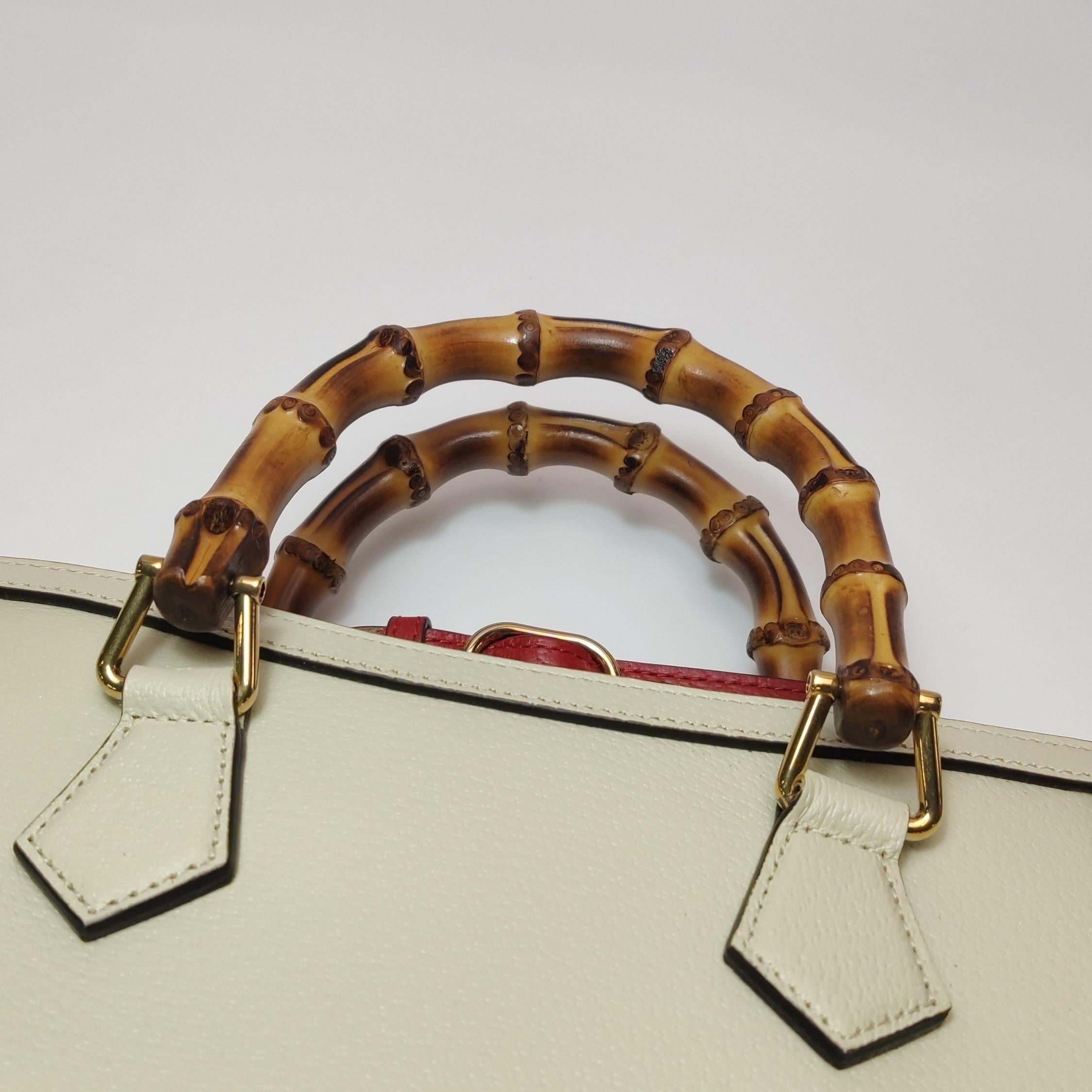 Gucci Diana Small East West Cream White Leather Bag Bamboo Handle with Strap en venta 6