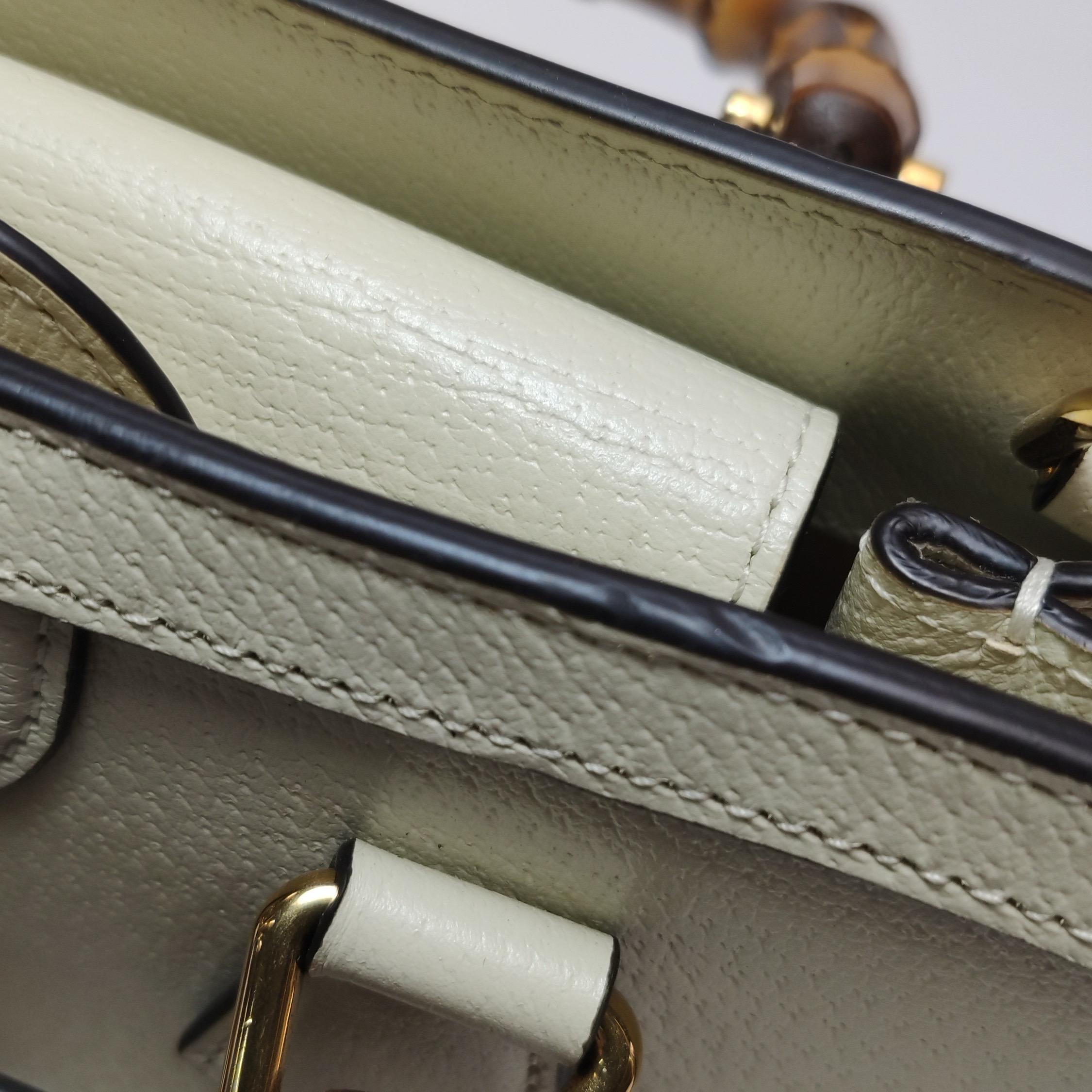 Gucci Diana Small East West Cream White Leather Bag Bamboo Handle with Strap en venta 9