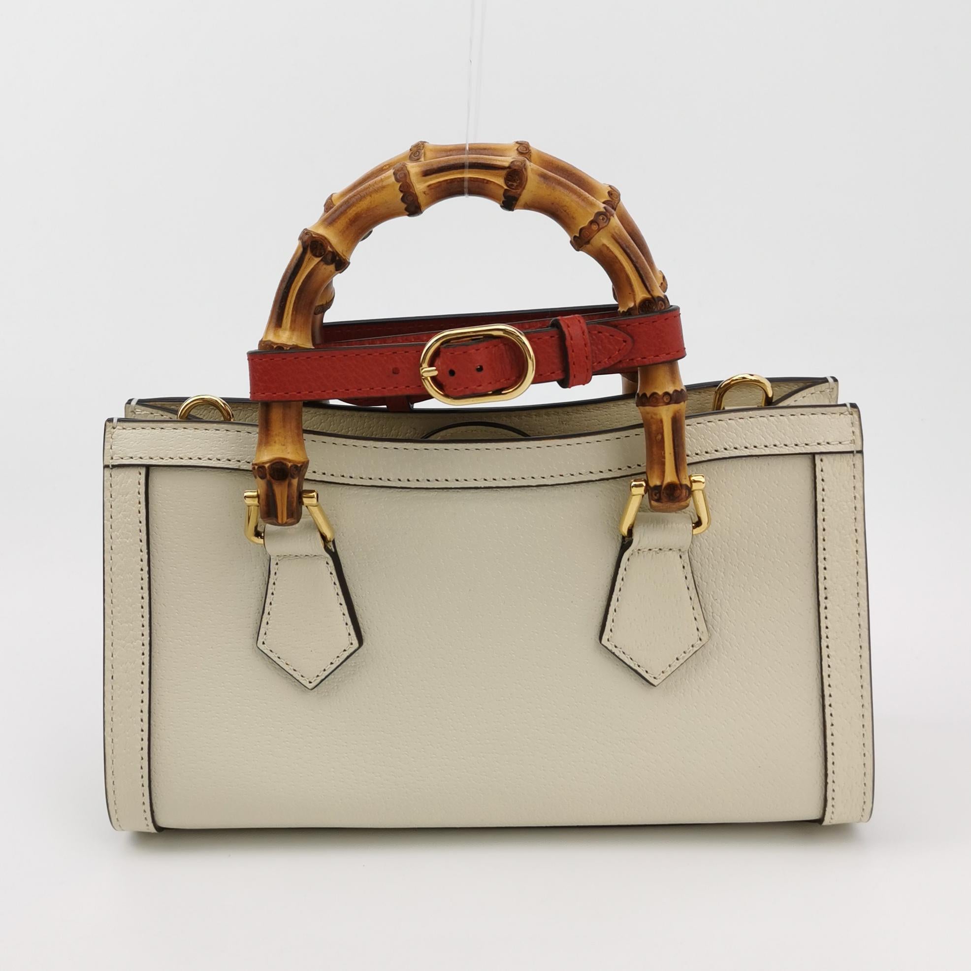 De las mujeres Gucci Diana Small East West Cream White Leather Bag Bamboo Handle with Strap en venta