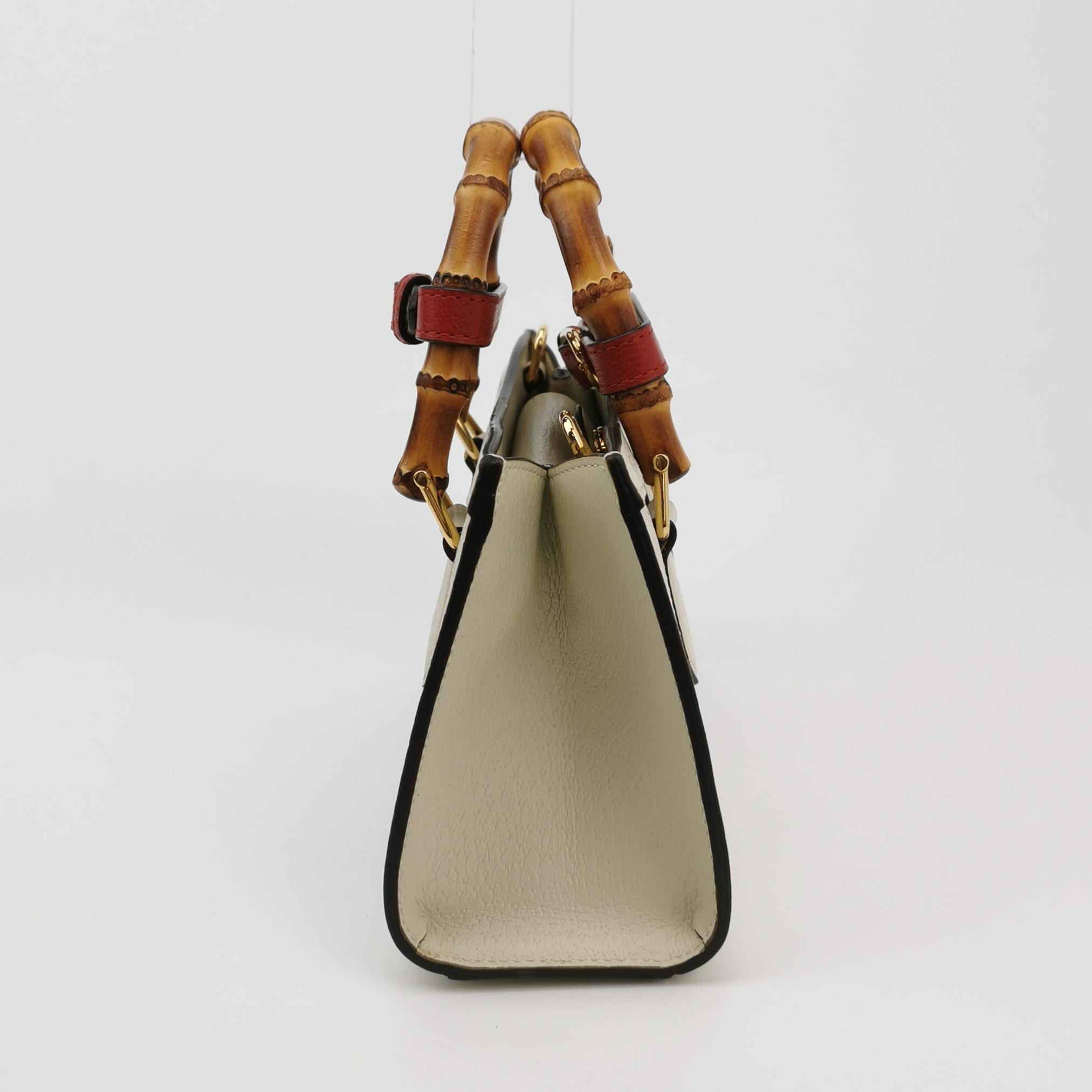 Gucci Diana Small East West Cream White Leather Bag Bamboo Handle with Strap en venta 1