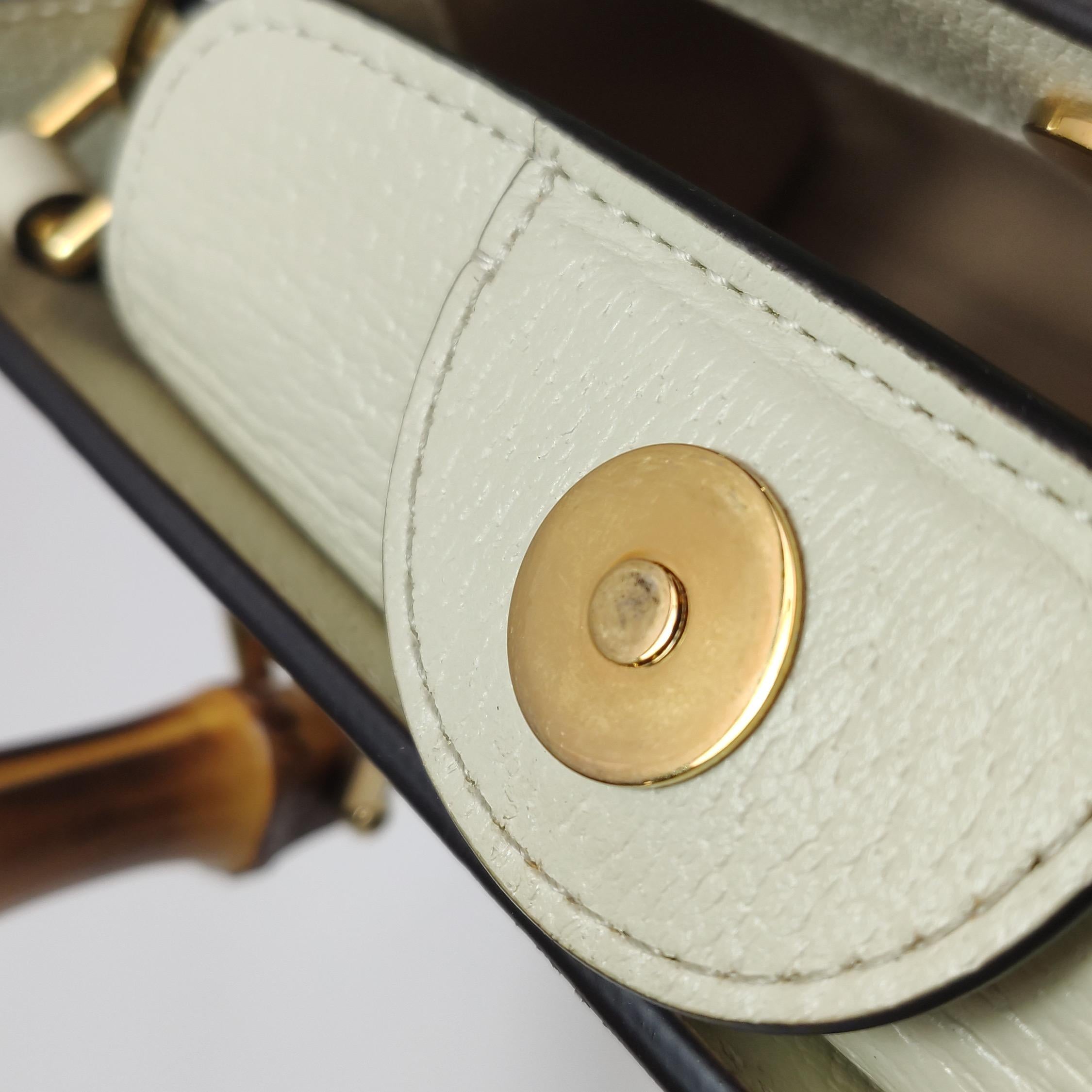Gucci Diana Small East West Cream White Leather Bag Bamboo Handle with Strap en venta 2