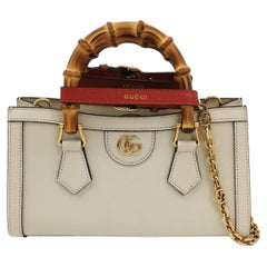 Gucci Diana Small East West Cream White Leather Bag Bamboo Handle with Strap Gucci Diana Small East West Cream White Leather Bag Bamboo Handle with Strap