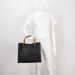 Gucci Diana Vintage Large Black Leather Bamboo Top Handles Tote