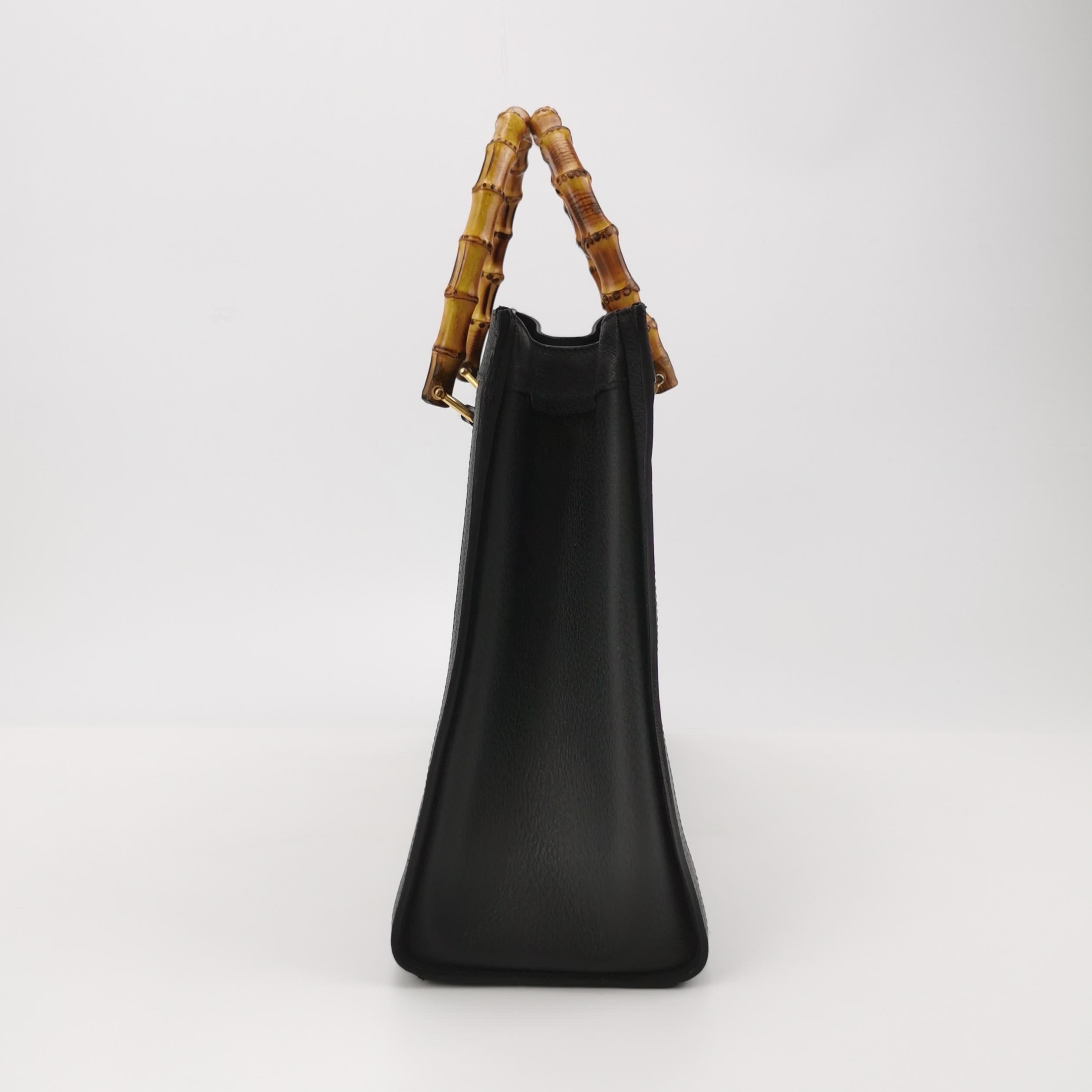 Gucci Diana Vintage Large Black Leather Bamboo Top Handles Tote For Sale 1