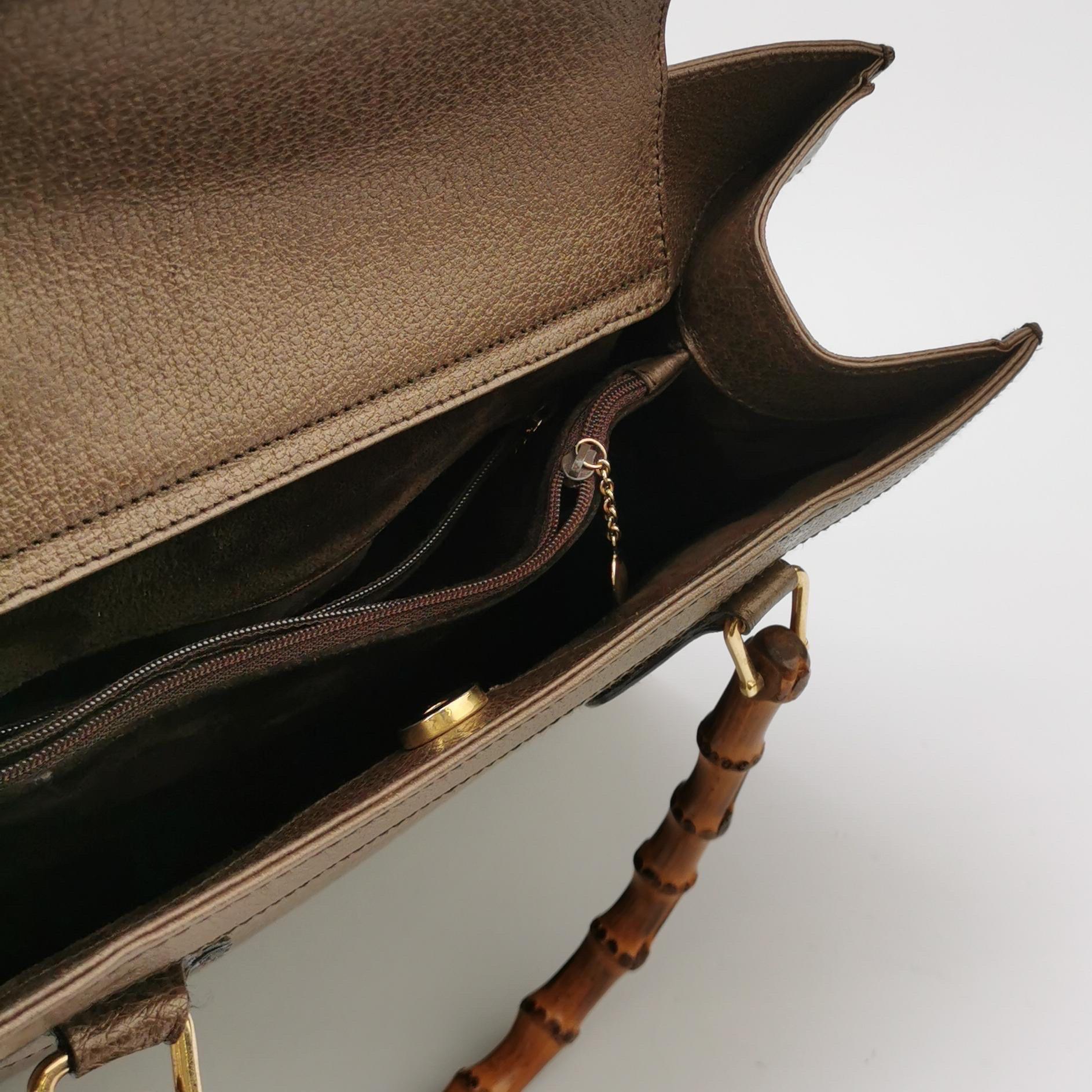 Gucci Diana Vintage Große Metallic Kupfer Leder Bambus Top Handles Tote im Angebot 6
