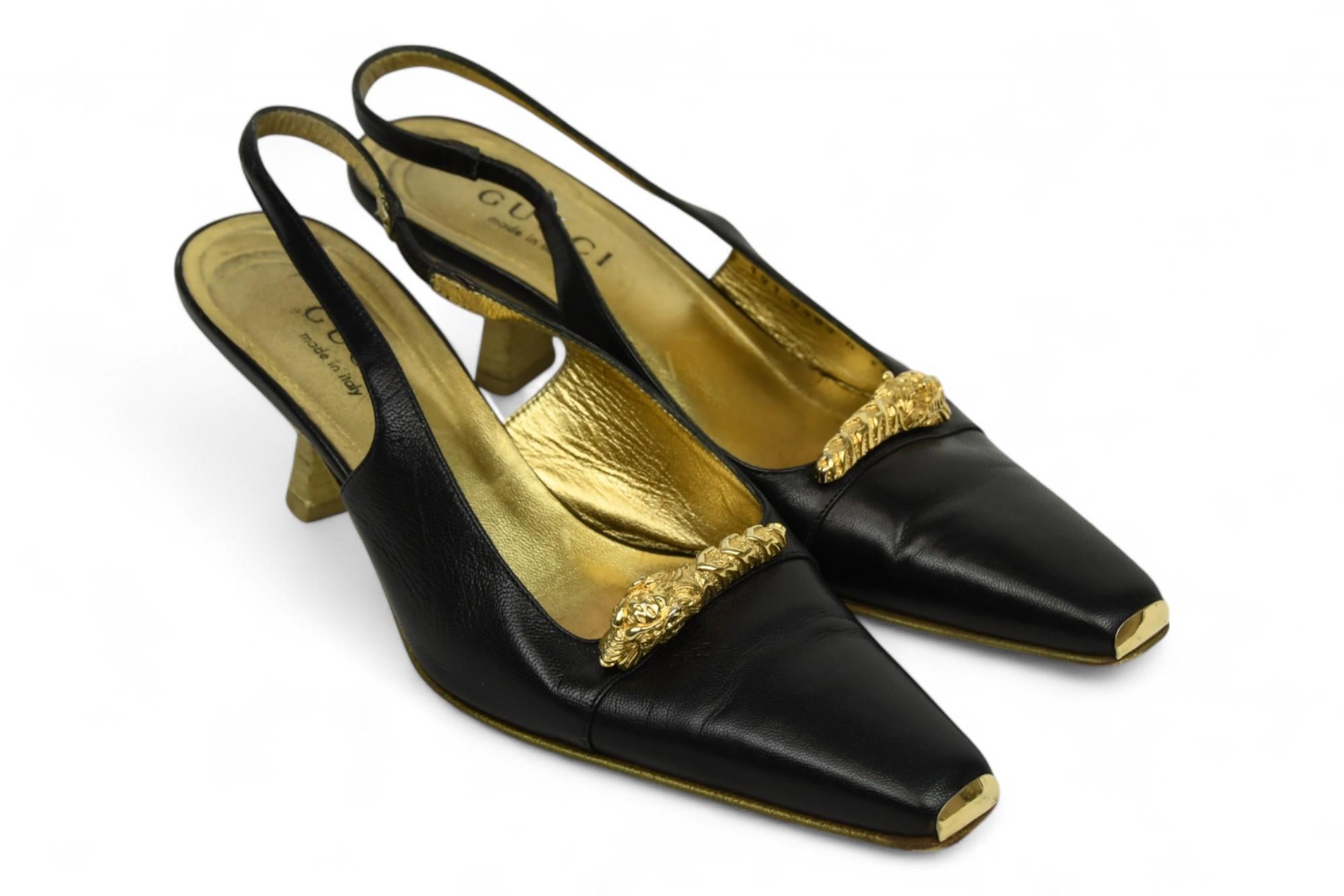 Nero Gucci: tacchi a spillo in pelle con accenti Dionysus  Taglia 6 US in vendita
