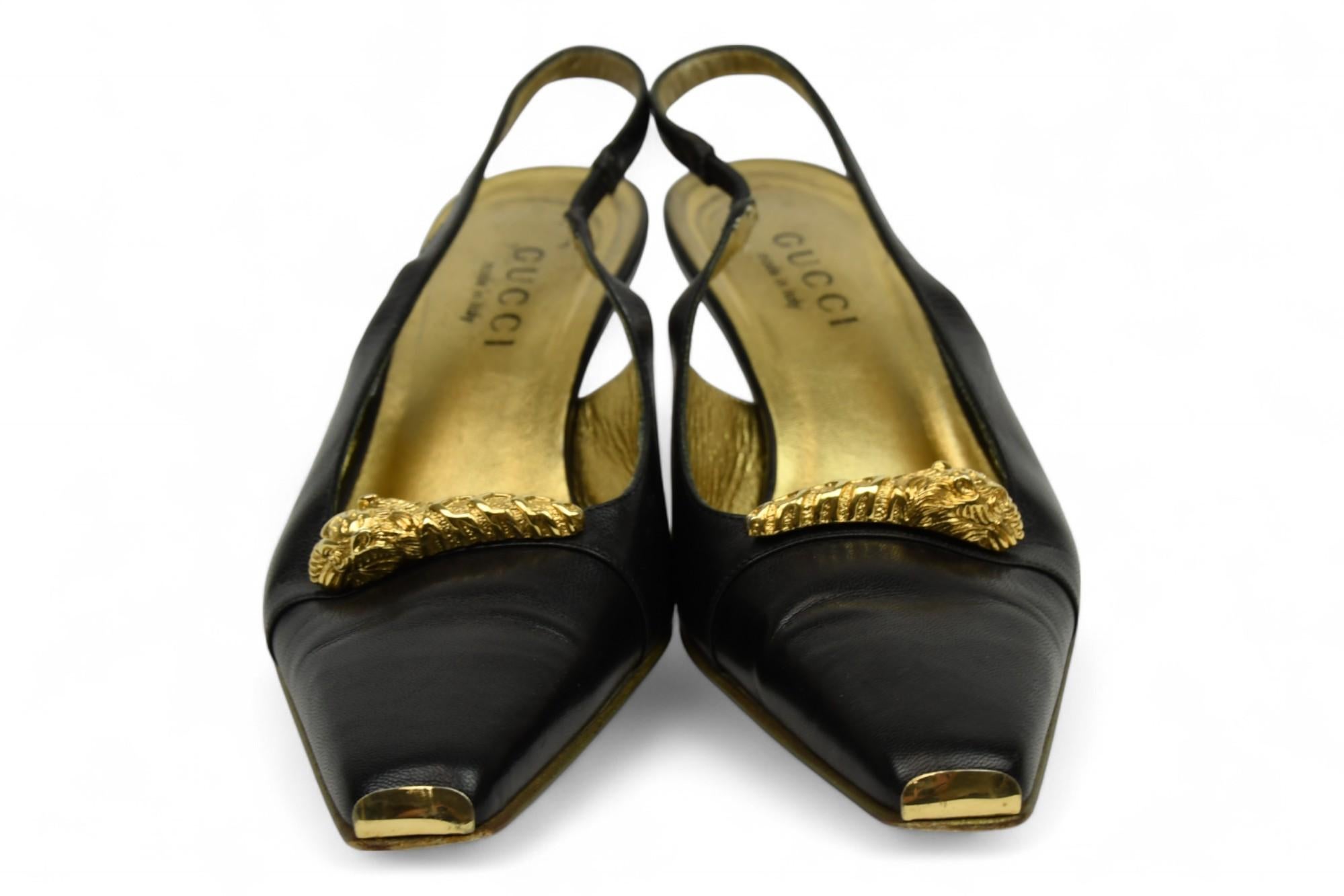 Gucci: tacchi a spillo in pelle con accenti Dionysus  Taglia 6 US In condizioni buone in vendita a West Hartford, CT