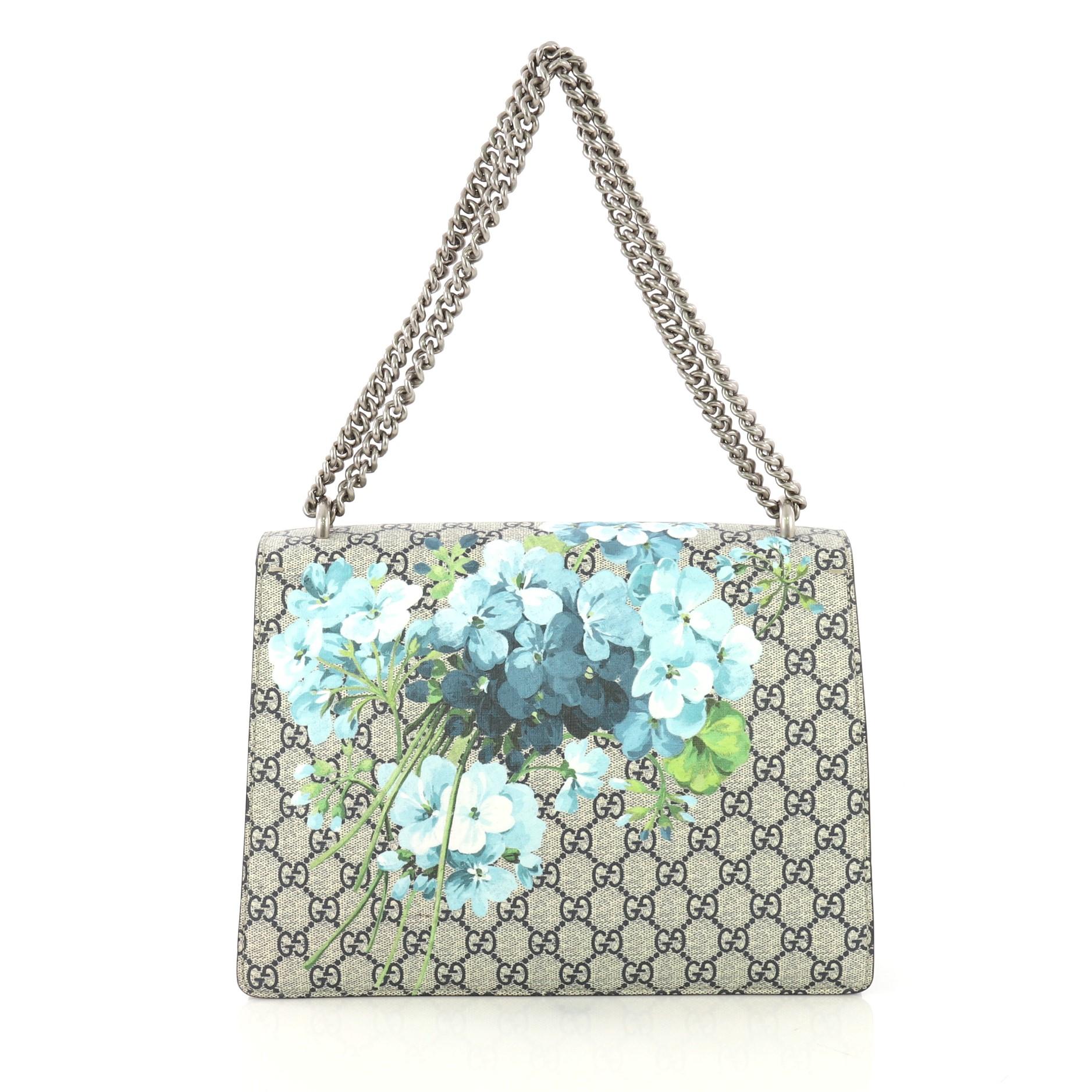Gray Gucci Dionysus Bag Blooms Print GG Coated Canvas Medium