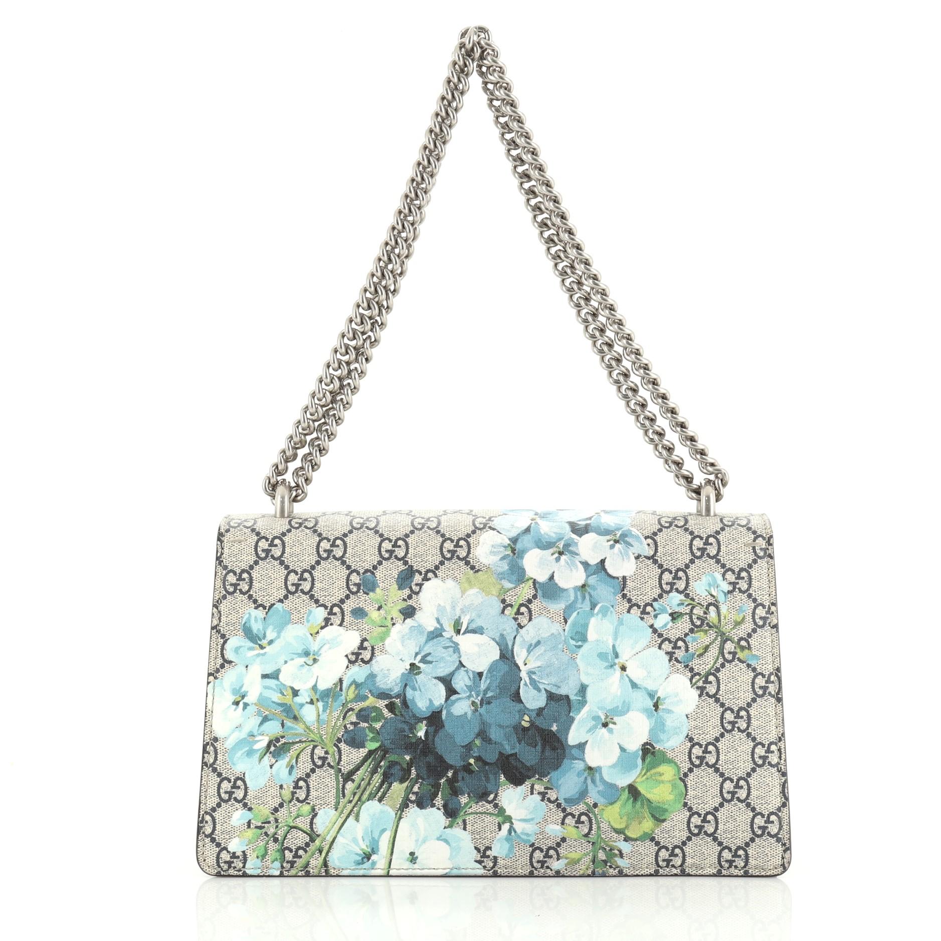 Gray Gucci Dionysus Bag Blooms Print GG Coated Canvas Small 