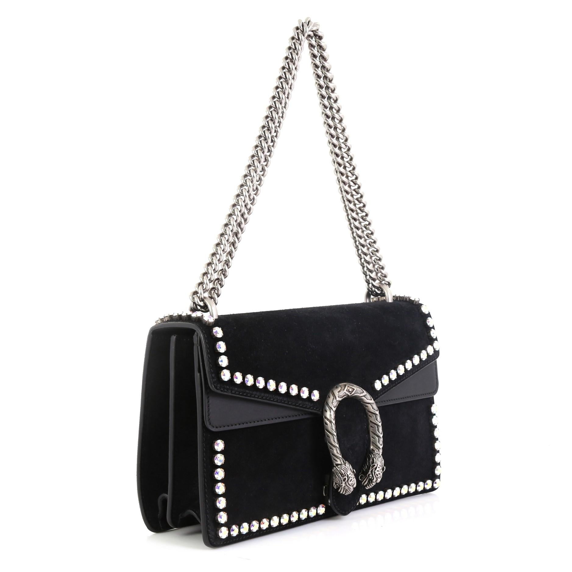 Black Gucci Dionysus Bag Crystal Embellished Suede Small