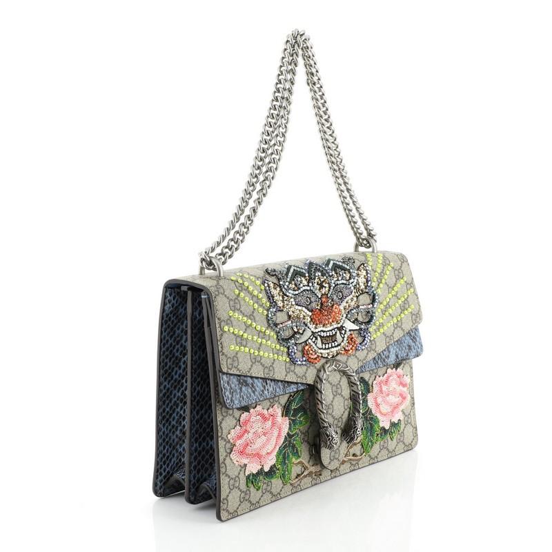 Gray Gucci Dionysus Bag Embellished GG Coated Canvas with Python Medium