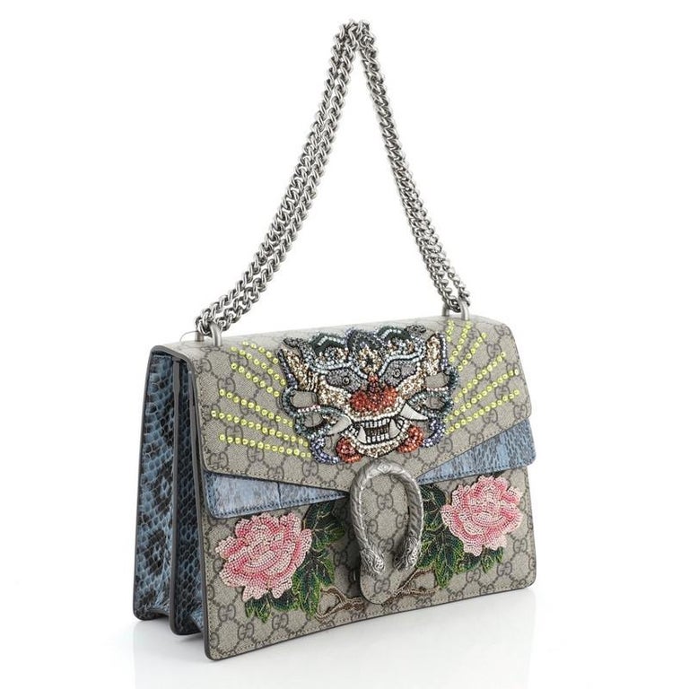 Gucci Dionysus Bag Embellished GG Coated Canvas with Python Medium For Sale at 1stdibs