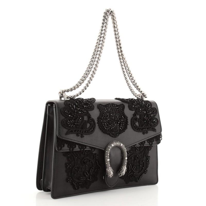 Black Gucci Dionysus Bag Embellished Leather Medium