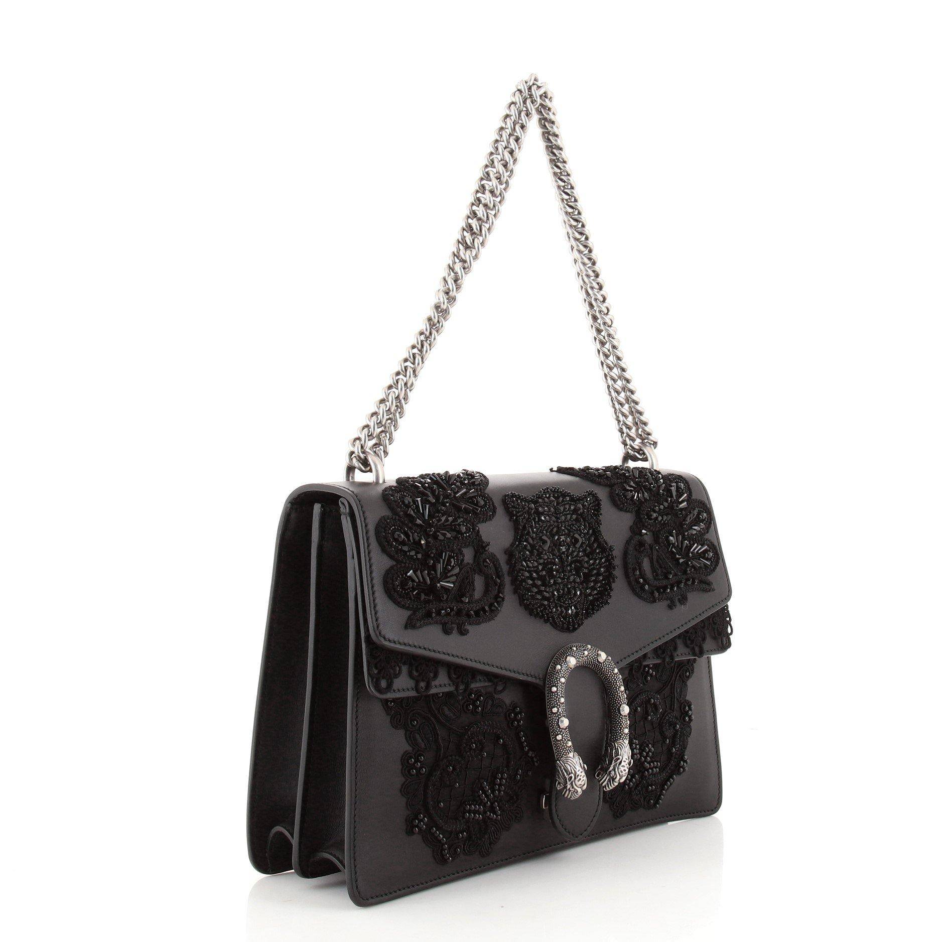 Black Gucci Dionysus Bag Embellished Leather Small