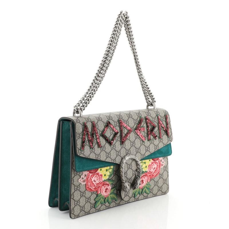 Gray Gucci Dionysus Bag Embroidered GG Coated Canvas Medium 